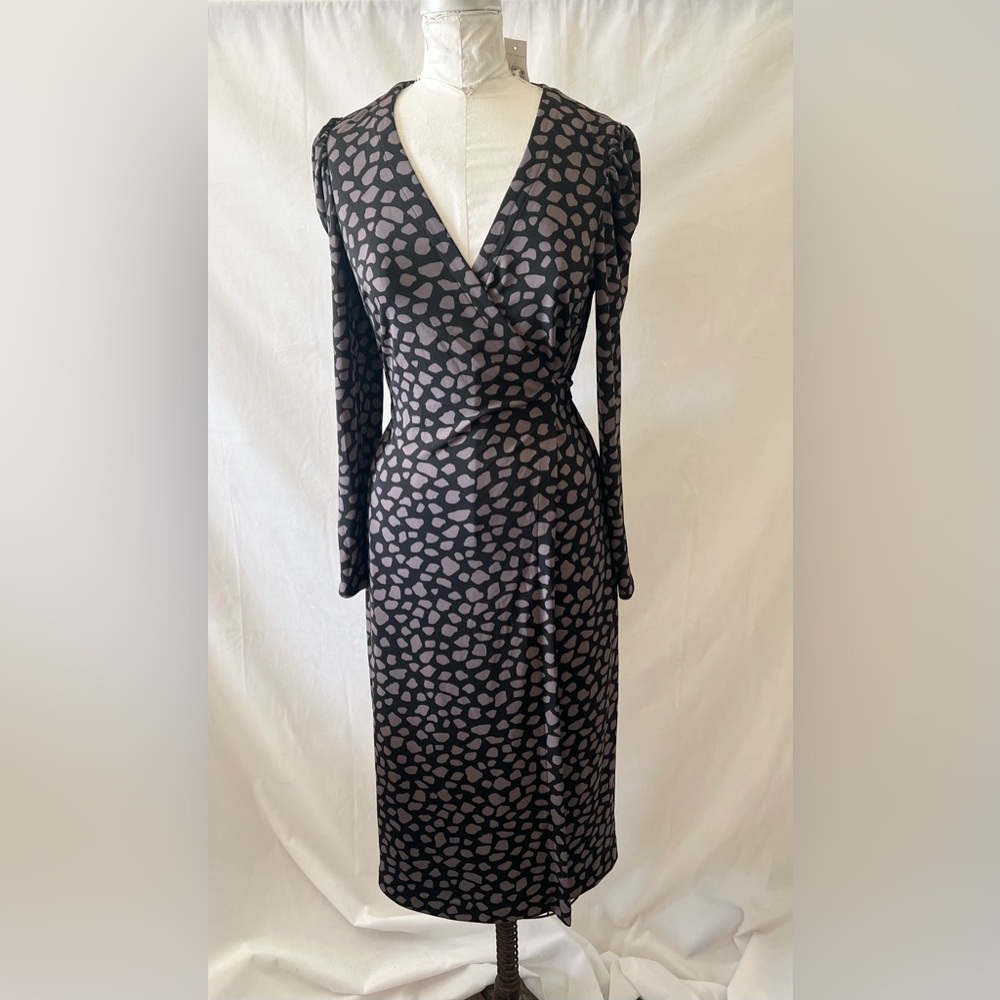 Ann Taylor‎ Black and Purple Patterned long sleeve wrap dress